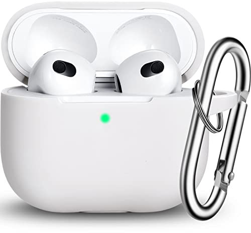 R-fun AirPods 3 Case Cover,Silicona Accesorios de Protección de la Piel con Llavero Compatible con Apple AirPods 3 ª Generación 2021 para Las Mujeres Hombres Niñas Niños, Blanco