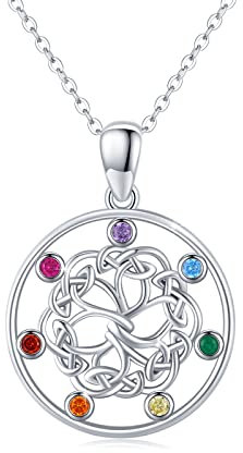Waysles Collar con colgante del árbol de la vida, de plata de ley 925, chakra multicolor, colgante del árbol de la vida, para mamá, mujer e hija