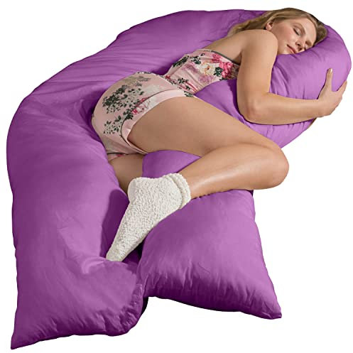 Traumreiter Seitenschläferkissen Jumbo XXL Schlafkissen mit Bezug Baumwolle Violett, Schwangerschaftskissen zum schlafen, U Form Seitenschläfer Kissen Stillkissen Komfortkissen Erwachsene