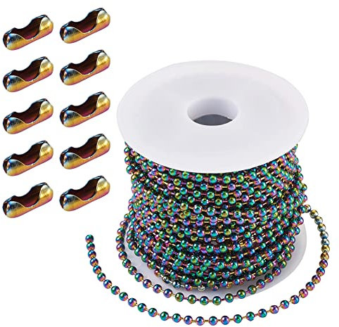 40 m Regenbogen-Farbe, 304 Edelstahl-Kugelketten, ionenbeschichtet, mehrfarbig, gelötet, Schlüsselanhänger, Bastelarbeiten