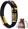 JHBTFQ Wikinger Armband Schwarz Geflochtener Leder mit Gold Edelstahl Vegvisir Runen Perlen, Nordische Herren Amulett Schmuck