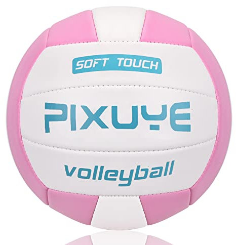 PIXUYE Pallavolo ufficiale taglia 5, Soft Beach Pallavolo per bambini adulti, palla per interni ed esterni, palestra, allenamento, Rosa Bianco