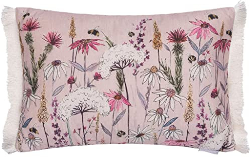 Voyage Maison Hermione Feather Filled Cushion – Fringed Nature Inspired Bee Floral Watercolour British Design (Blush - 40x60cm)