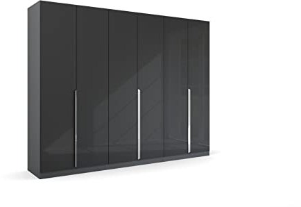 Rauch Möbel Glamour by Quadra Spin Schrank Drehtürenschrank, Grau metallic/Hochglanz Effektgrau, Schwarz, 6-trg., inkl. 3 Kleiderstangen, 3 Einlegeböden, BxHxT 271x210x54 cm