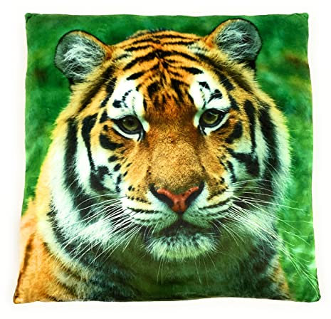 Onwomania Tiger Wildkatze Raubkatze Plüsch Kissen für Sofa oder Bett als Deko, Dekoration oder Kuschelkissen 35x35 cm