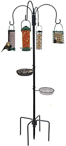 Crystals Garden Wild Bird Feeder Feeding Station with Water Bath Table, Seed Tray, Hanging Feeders + Feeding Station Stabiliser Ground Spikes Stand (3 Pole Station + Stabilizer), Grey, (BFS700)