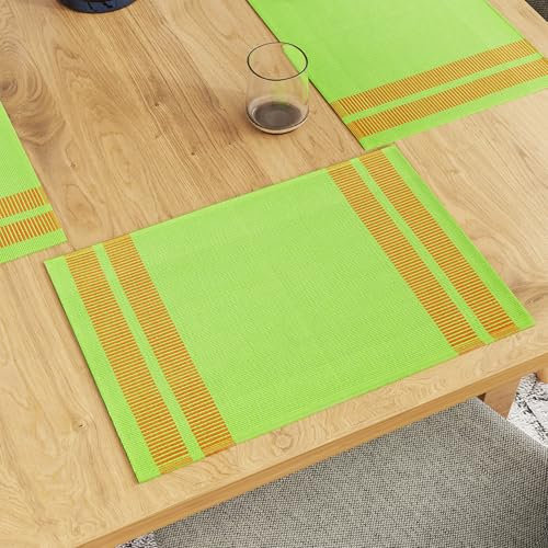 Encasa XO Platzsets Esstisch Set von 6 | Leiter grün | Fein gerippte Baumwoll-Tischunterlage | Größe 46x32 cm | Maschinenwaschbar