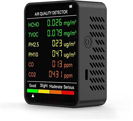 Monitor de calidad del aire 6 en 1 para interiores, probador de CO2 monitor de dióxido de carbono PM2.5, PM10, HCHO, para el hogar probador de CO2 CO y TVOC