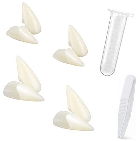 Ceonam Vampirzähne mit Klebstoff, 19 mm, 21 mm, künstliche Zähne für Kinder und Erwachsene, Halloween, Party, Cosplay, Prop Dekoration, 4 Paar