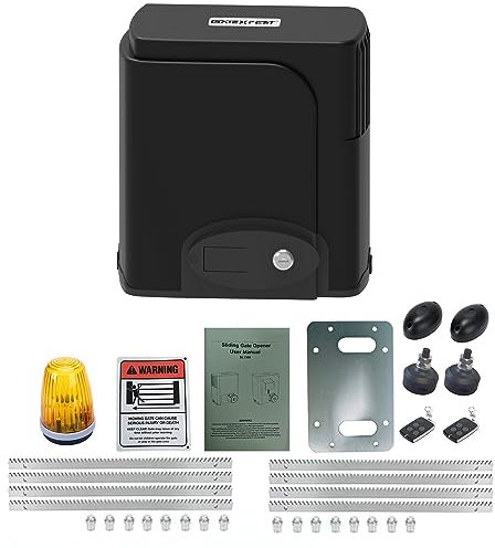 GATEXPERT Kit de abridor automático de puerta corredera - Hardware de operador de puerta de seguridad con controles remotos y sensor para puerta deslizante de hasta 1200 libras y 28 pies (SL1300)