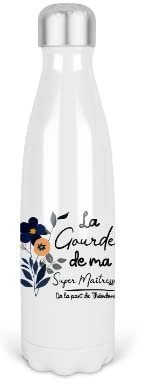 Bouteille isotherme personnalisable fleur bleu | Gourde isotherme | Cadeau Maîtresse, maître, atsem, nounou | Cadeau fin d'année