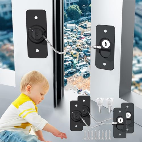 TONAUP Kindersicherung Fenster, 2er-Pack Schwarz Selbstklebend Kinder Fenstersicherung Ohne Bohren, Kühlschrank Schloss mit Schlüssel für Waschmaschinen, Schränke, Fenster