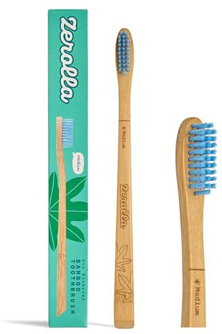 Zerolla Spazzolino da denti in bambù biologico al 100% ecologico, setole medie e rare