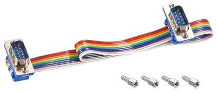 DMiotech 1 Pack 9 Pins IDC Flat Ribbon Cable 30cm Length 2.54mm Pitch DB9 Male to Male Breadboard Jumper Wires for Electronic Projects