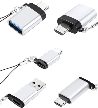 Seminer Adaptador USB a USB C (5 Pack), Adaptador USB C Hembra a USB Macho, Adaptador USB C a Micro USB, Adaptador Micro USB (Hembra) a USB C (Macho) para MacBook, Samsung, PC