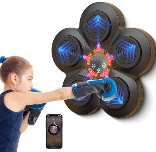 Lifellery Machine de Boxe Musicale à Domicile, Appareil de Boxe électronique Portable Mural, améliore la Coordination œil-Main et soulage Le Stress grâce au capteur Bluetooth (A+Gants Adultes)