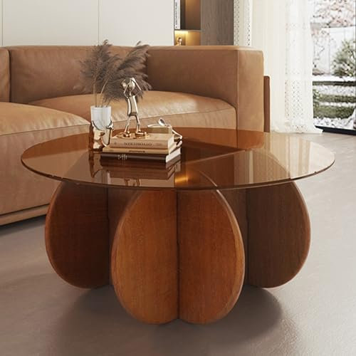 dnziqi Table basse en verre (noyer + marron, 80 cm)