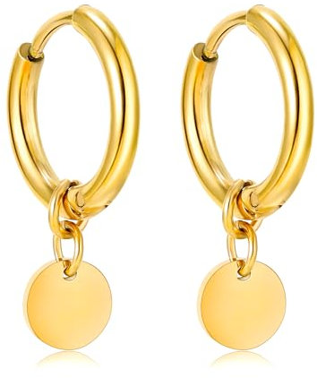 KIM JOHANSON® Edelstahl Damen Ohrringe *Coins* in Gold | Creolen mit runden Plättchen | Boho Schmuck für Frauen | Kreolen | Kreise Ohrstecker | Wasserfeste Ohrhänger | Multi Layer | Inkl Schmuckbeutel