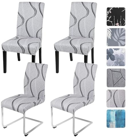 Alishomtll Dining Chair Slipcovers Set of 4/6 Stretch Chair Covers Elastic Chair Covers Removable Washable Chair Protector for Dining Room Hotel Banquet Ceremony (Grey Flow, 4pcs)