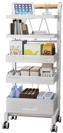 Heikoeco® Servierwagen Küchenwagen mit Rollen, Gemüseregal Metall, Obst Aufbewahrung, Rollwagen Allzweckwagen für Küche Bad Wohnzimmer, Pfanne Topf Organizer (Weiß, 5 Ebene)