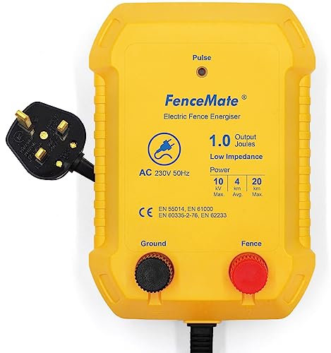 FenceMate 230V Output 1 Joule Mains Powered Electric Fence Energiser, Low Impedance for Avg. 4 km up to 20 km, Fence Charger to Protect Livestock and Poultry, Fencer for Paddock, Pond, Homestead