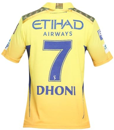 KNK Cricket IPL Jersey CSK Half Sleeve with DHONI 7 Supporter Jersey T-Shirt 2024/25, Halbarm Dhoni 7, 46