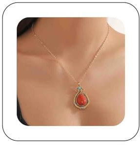 Cimenexe Böhmische Tropfen Korallen Halskette Gold Korallenstein Anhänger Halskette Rot Türkis Kette Ethnische Natürliche Edelstein Halskette Schmuck Für Frauen Und Mädchen Geschenke