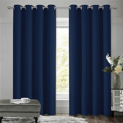 VEHEDE Dunkelblau Schallschutz Blickdichte Vorhänge Wohnzimmer, Thermovorhang Hitzeschutz Gegen Kälte Gardinen mit Ösen, Raumteiler Vorhang Schlafzimmer, H 200 x B 140 cm, 2er Set Verdunklungsvorhänge