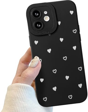 Compatible for iPhone 12 Case, Cute White Black Heart Pattern Case Design for Women Girls, Soft TPU Slim Profile Shockproof Protective Phone Case for iPhone 12