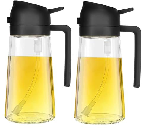 SWEET VIEW 470 ml 2 in 1 Dispenser Olio E Spruzzatore Olio, Dispenser di Olio D'Oliva per Friggitrice Ad Aria, Cucina, Insalata, Barbecue (Nero, Nero)