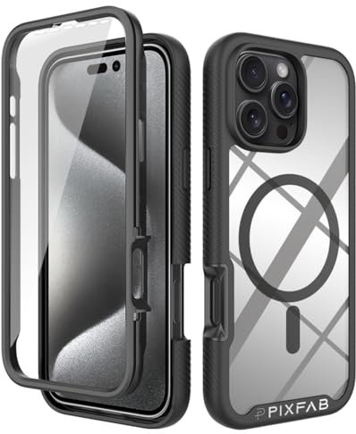 Case for Apple iPhone 16 Pro Max Phone Case Cover, [compatible with MagSafe] Shockproof [Built-in Screen Protector], Full Body Protective Clear Front and Back with Soft Bumper Edges