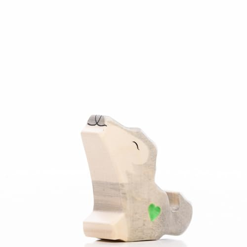 Lilu® Wolf Welpe sitzend mit leuchtendem Herz, Wald Holztiere handbemalt, Holzfigur Spielfigur Tiere aus FSC®-Holz, EN71 und DEKRA Zertifiziert Holzspielzeug für Kinder