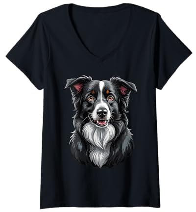 Damen Border Collie Art Herren Damen Border Collie T-Shirt mit V-Ausschnitt
