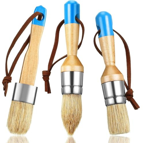 WYRGQIQN Ensemble de 3 Brosses Rondes, Brosses pour Peinture Acrylique et Brosse à Reconstituer pour Mobilier en Bois et Décoration Intérieure - Ensemble Écologique et Multifonctionnel