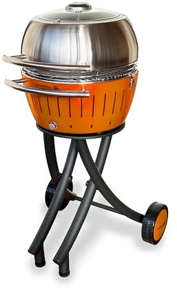 LotusGrill XL Gartengrill Set Limettengrün - Grillwagen mit Grillhaube XL aus Edelstahl (Mandarinenorange)