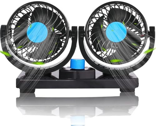 Cherubfunz Car Fans that Blow Cold Air 12V – Powerful & Silent Cooling Fan with 360° Rotatable Dual Head, Ideal for Rear Seat Passengers in Cars, Trucks, Vans, SUVs & RVs