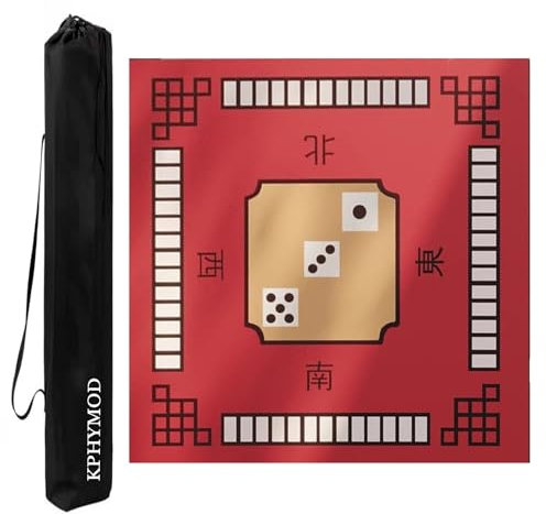 KPHYMOD Mahjong Table Mat For Poker Card Board Tile Game, Noise Reduction Non-Slip Gaming Tablecloth With Carrying Bag(Red-2,37.4x37.4in)