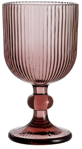 Baroni Home Ensemble de 6 Verres à Pied en Verre Colorés et Décorés de Rayures en Relief 20 CL, Verres Élégants Lavables au Lave-vaisselle, 8x8x14,5 cm, Rose