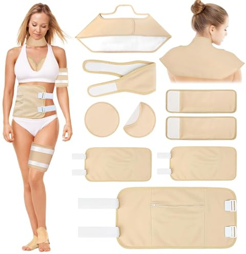 Castor Oil Pack Kit, 9 Stück Organische Rizinusöl-Packung, Wiederverwendbare Rizinusöl Packung, Rizinusöl Bio-Packung Set, Castor Oil Pack Wrap Kit Für Hals Schulter Brust Taille Knie Und Füße