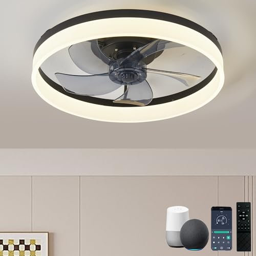 Fitsai Alexa Modern Ceiling Fan with Light, 3000K-6500K dimmable LED Ceiling Fan Light, Living Room Dining Room Bedroom Round 20in/51cm White