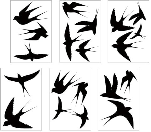 Pleayietoopiatiey Schwalben-Aufkleber, 6 Bögen, 20 Stück, PVC-Vögel, Anti-Kollisions-Fensteraufkleber