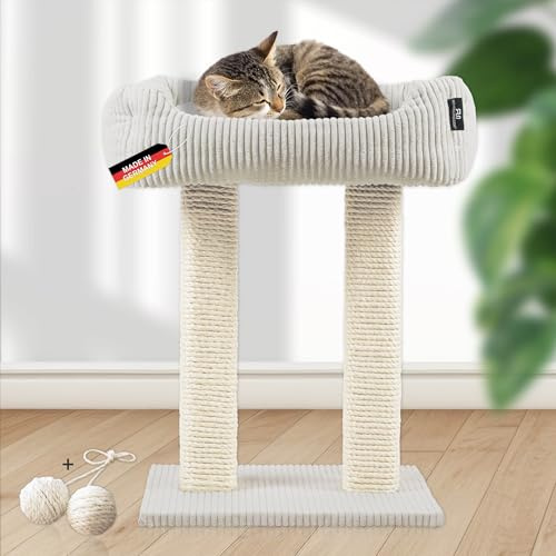 Rohrschneider moderner Kratzbaum Wolly, Vollholz (Cordstoff breit beige)