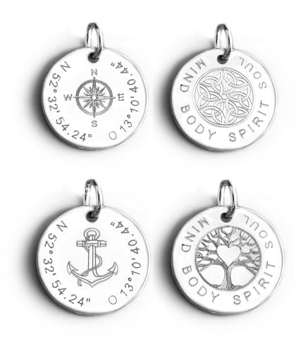 LATIGGA Kompass, Anker, Lebensbaum, Keltisch - Anhänger mit Gravur, Silber