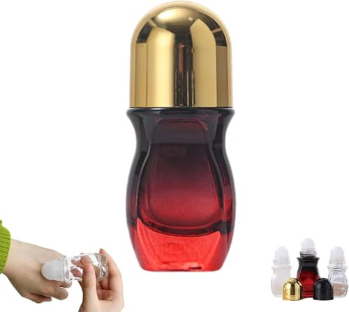 Txuolin Red 50 ML Glass Empty Roller Bottles with Plastic Roller Ball, Deodorant Roll On Bottles Containers Leak Proof Massage Ball with Cap For Essential Oils Perfume Cosmetics