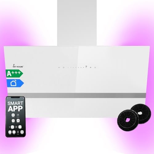 KKT KOLBE Dunstabzugshaube 90 cm | 782 cbm/h Umluft Abluft | Kopffrei | Wandhaube | Weiß Glas | Smart WiFi App WLAN | RGBW-LED-Beleuchtung | EASY9005WM