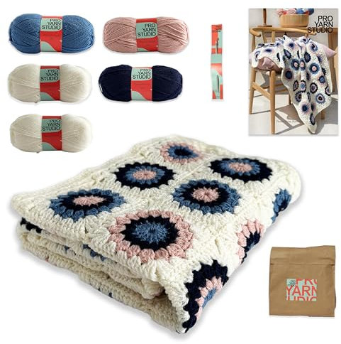 Flower Burst Crochet Kit with 5 x 100g Balls DK Yarn, 4.5mm Crochet Hook and Easy Crochet Pattern