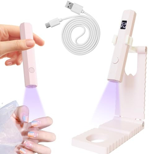 UV Lampe für Gelnägel, Mini Handheld Tragbare Wiederaufladbare LED Nagellampe mit Ständer & 2 Timer-Modi (20S/60S), Schnelles Aushärten von Gel Nagellack, Nagelkleber, Nail Tips für Heim/Salon-Rosa