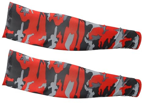 BULLSPANN 1 Paio Di Maniche, Maniche Con Protezione UV, Maniche Rinfrescanti Antiscivolo Per Corsa Ciclismo Basket Golf Attività All'aperto Uomini Donne Rosso mimetico 38x12,5 cm