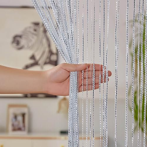 Odot Rideau de Fil pour Porte Fenêtre, Rideaux en Corde Franges Rideaux Moustiquaire avec Passe Tringle 1 Piece Rideau Anti Mouches Cloison de Séparation pour Maison (Blanc,100x200cm)