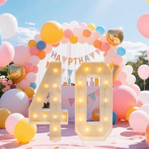 Leuchtbuchstaben Groß 100cm Leuchtzahlen Geburtstag Party Dekoration LED Zahlen Lampe Light Up Zahlen Warm Weiße Lichter Gigantische Leuchtende Zahlen Deko,Hochzeitstag Geburtstagsdekorationen (40)